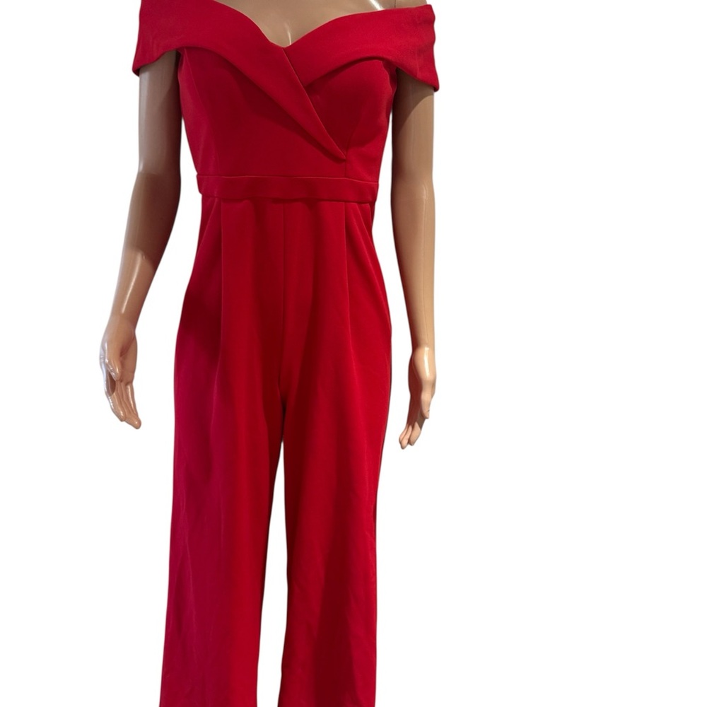 Xscape Red Wide-Leg Jumpsuit with V-Neck - Picture 4 of 4